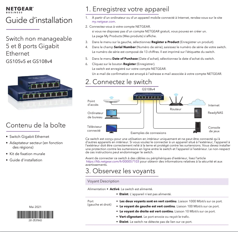 Page n°1 - Guide d'installation Netgear ProSafe GS108v4