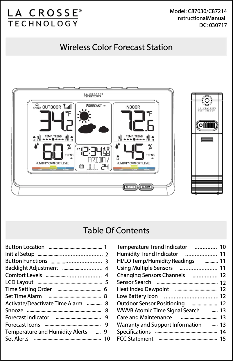 Page n°1 - Manuel utilisateur La Crosse Technology C87030