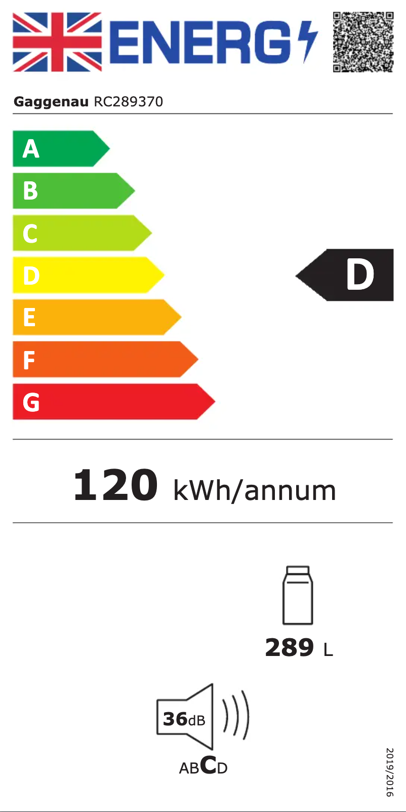 Página 1 del manual Etiqueta energética Gaggenau RC289370