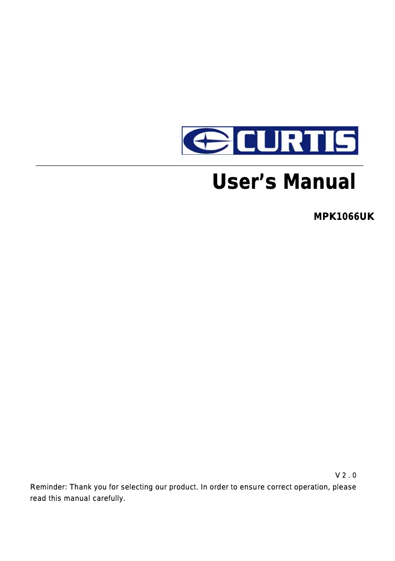 Page n°1 - Manuel utilisateur Curtis MPK1066UK
