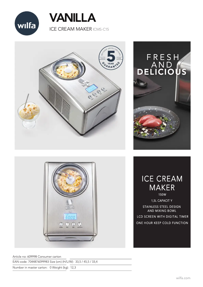 Page 1 de la notice Fiche technique Wilfa Vanilla ICMS-C15