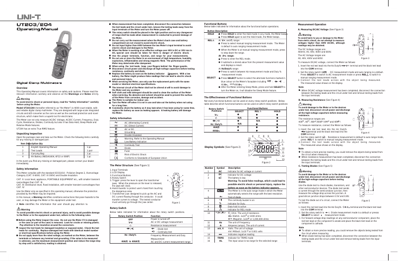 Image de la première page du manuel de l'appareil UT204