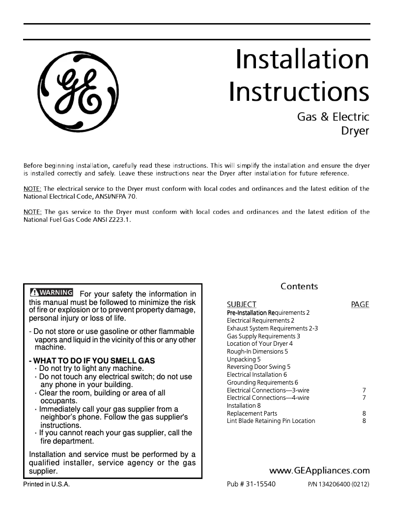 Page 1 de la notice Guide d'installation GE DCCH43EAWW