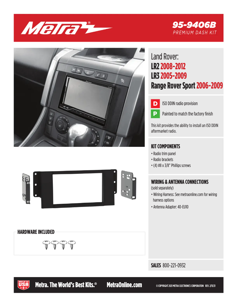 Page 1 de la notice Fiche technique Metra 95-9406B