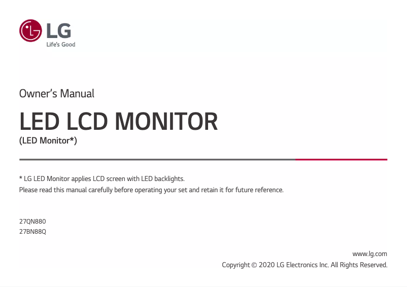 Page n°1 - Manuel utilisateur LG UltraFine 27BN88Q