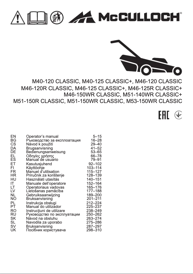 Página 1 del manual Manual de usuario McCulloch M46-120R Classic