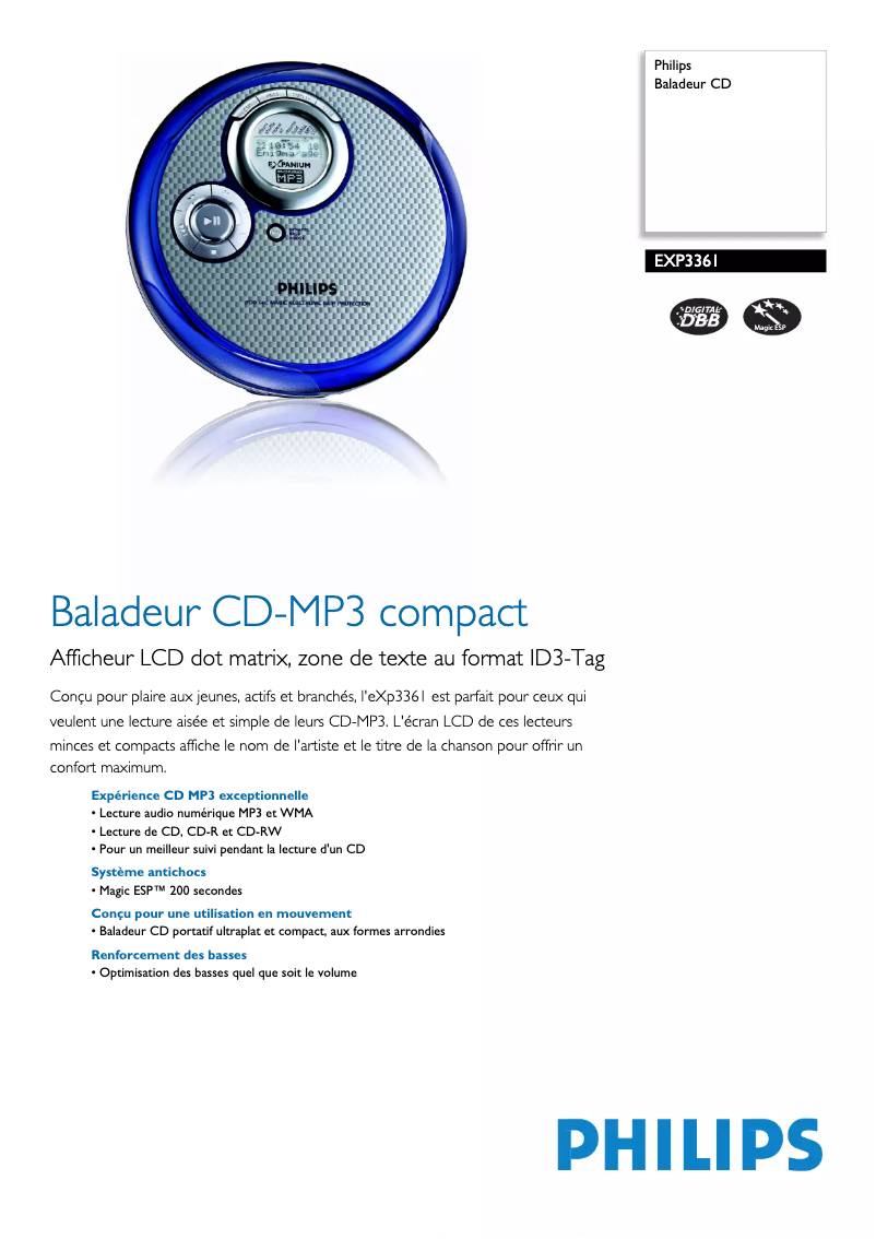 Page n°1 - Fiche technique Philips EXP3361
