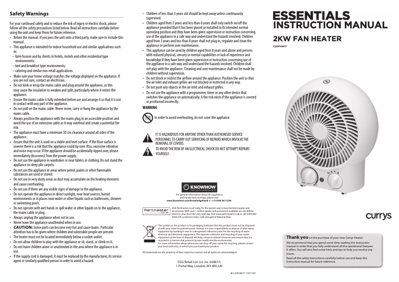 Page 1 de la notice Manuel utilisateur Currys Essentials C20FHW17