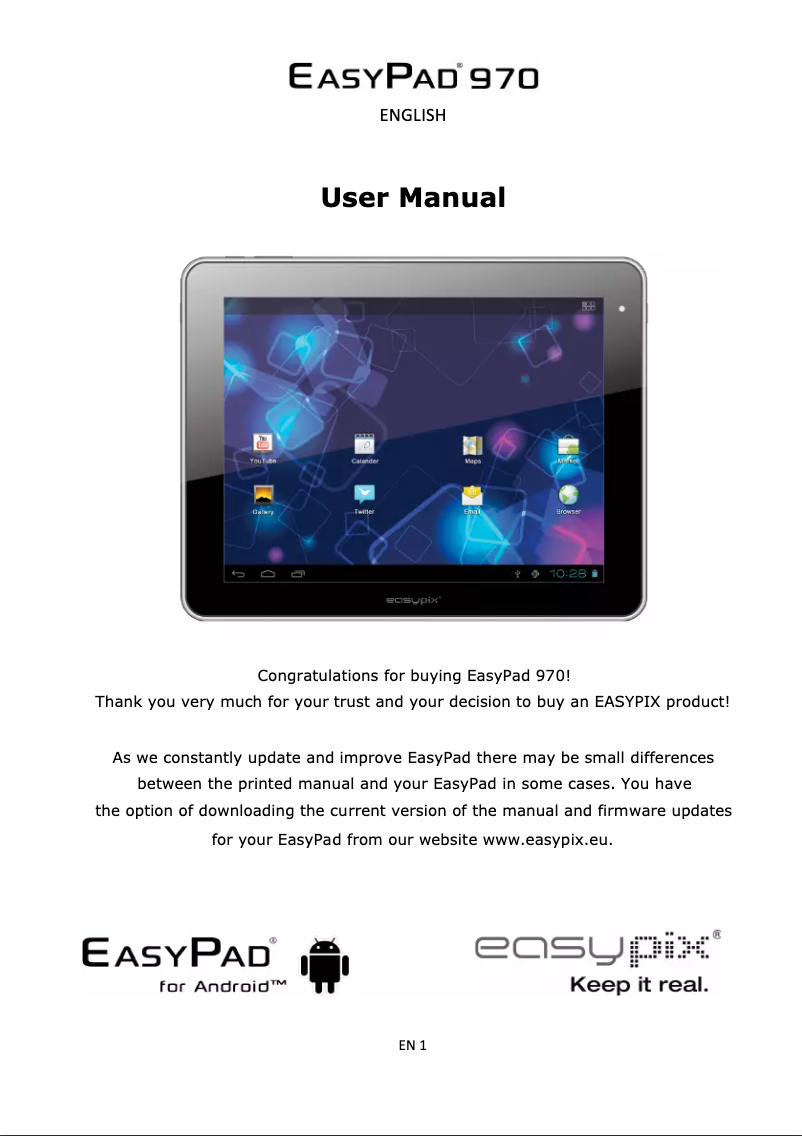 Image de la première page du manuel de l'appareil EasyPad 970 Satellite 4.0