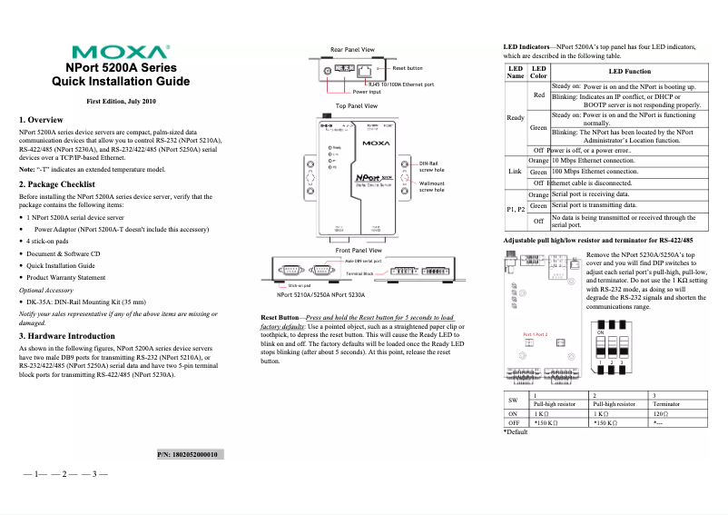 Image de la première page du manuel de l'appareil NPort 5210A