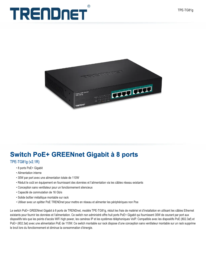 Image de la première page du manuel de l'appareil TPE-TG81G