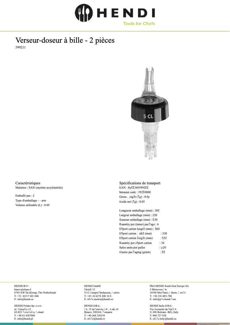 Page n°1 - Fiche technique Hendi 599112