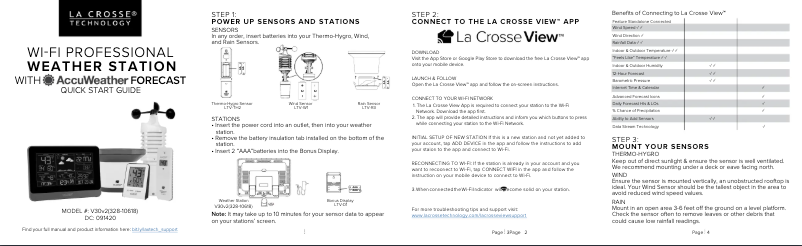 Page n°1 - Guide de démarrage rapide La Crosse Technology 328-10618V2