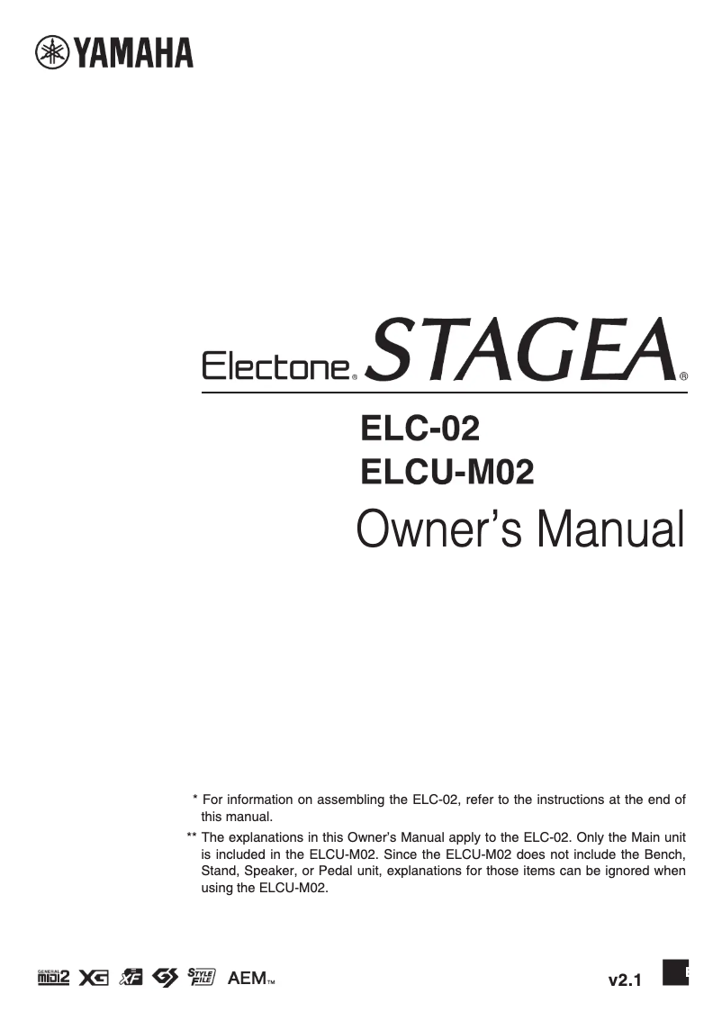 Page 1 de la notice Manuel utilisateur Yamaha Electone Stagea ELCU-M02