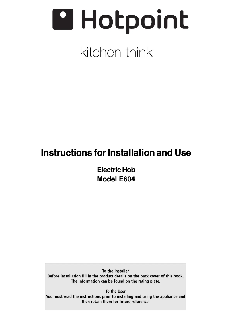 Page 1 de la notice Manuel utilisateur Hotpoint E604W