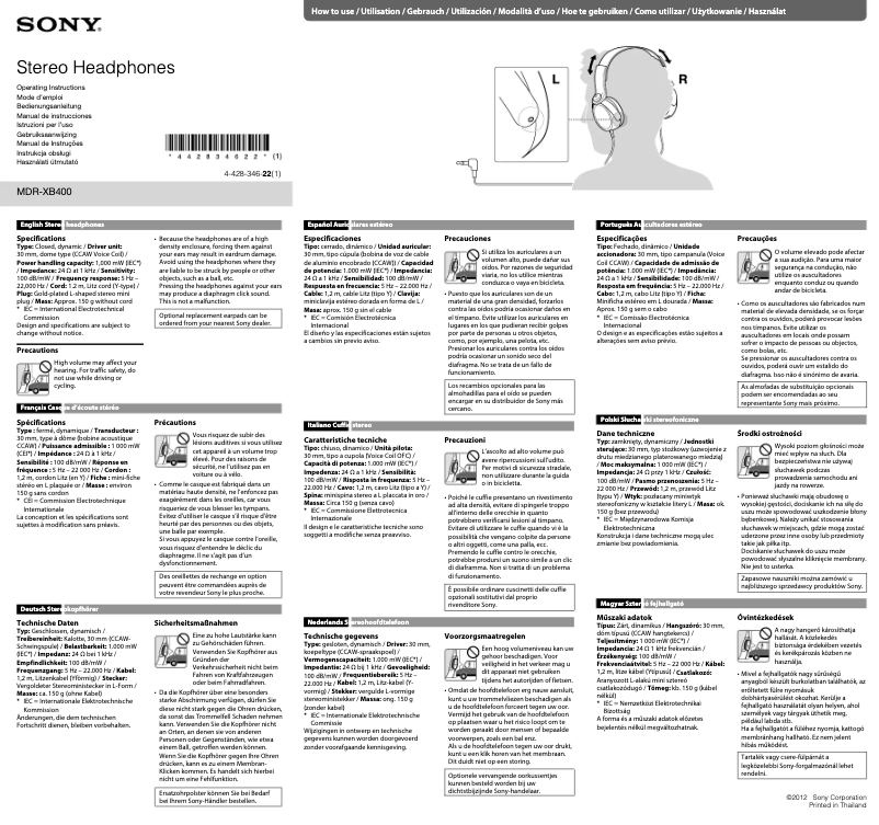 Image de la première page du manuel de l'appareil MDR-XB400