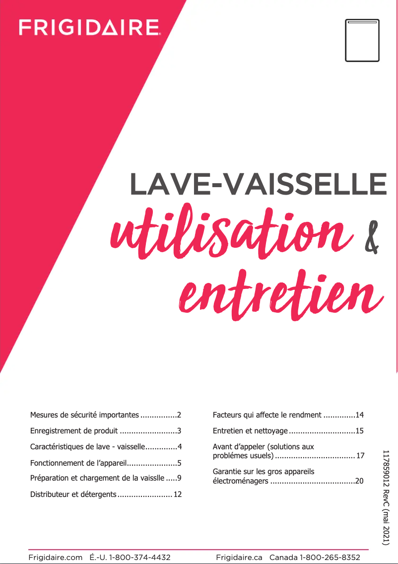 Page 1 de la notice Manuel utilisateur Frigidaire FDSP4501AS