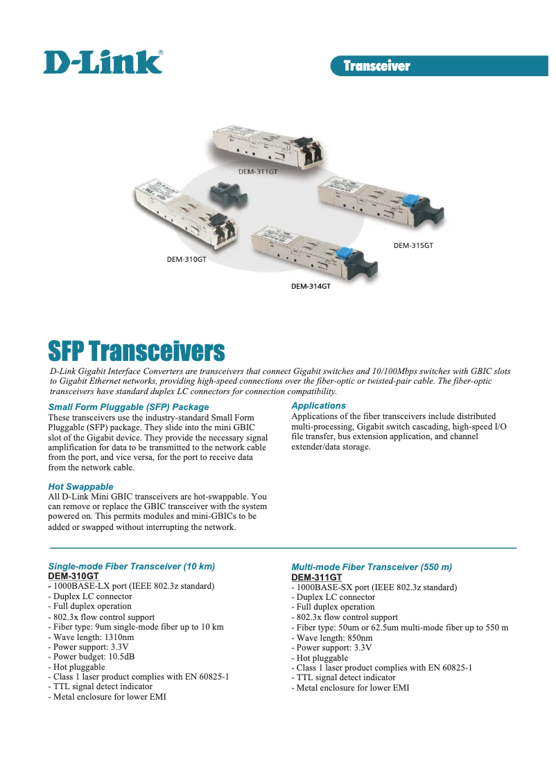 Page 1 de la notice Fiche technique D-Link DEM-314GT