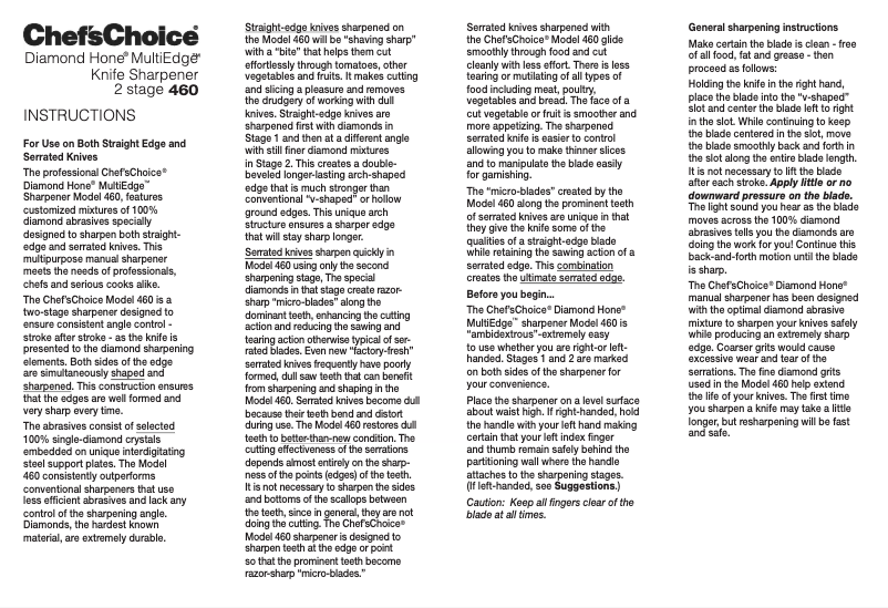 Page 1 de la notice Manuel utilisateur Chef's Choice MultiEdge 460