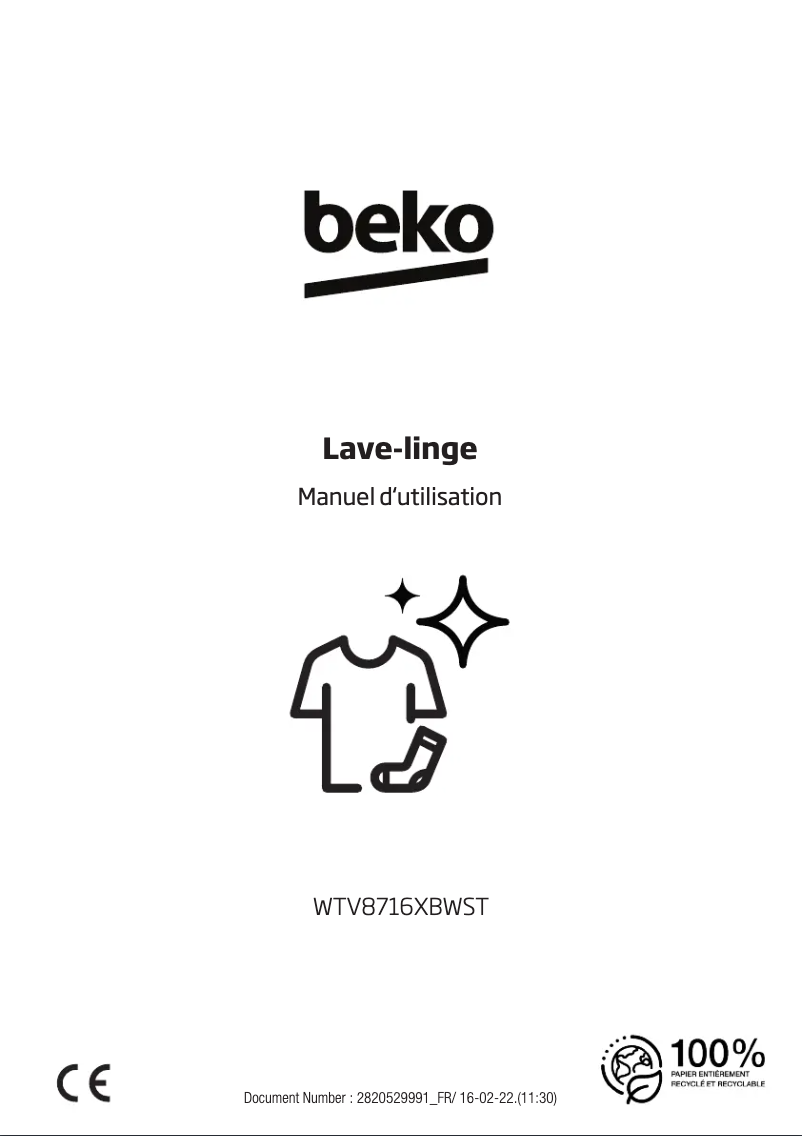 Page 1 de la notice Manuel utilisateur Beko WTV8716XBWST