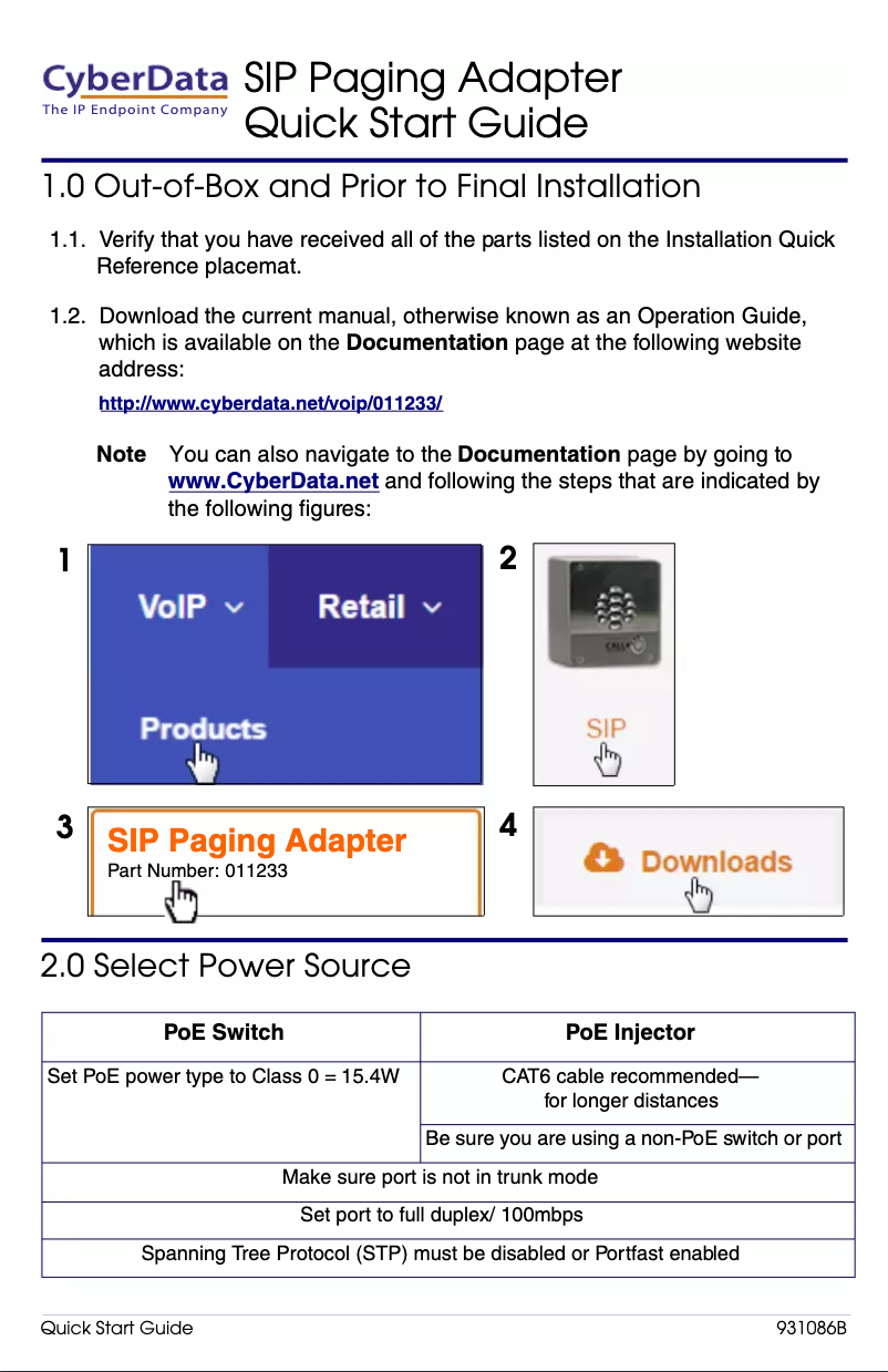 Página 1 del manual Manual de usuario CyberData Systems SIP Paging Adapter