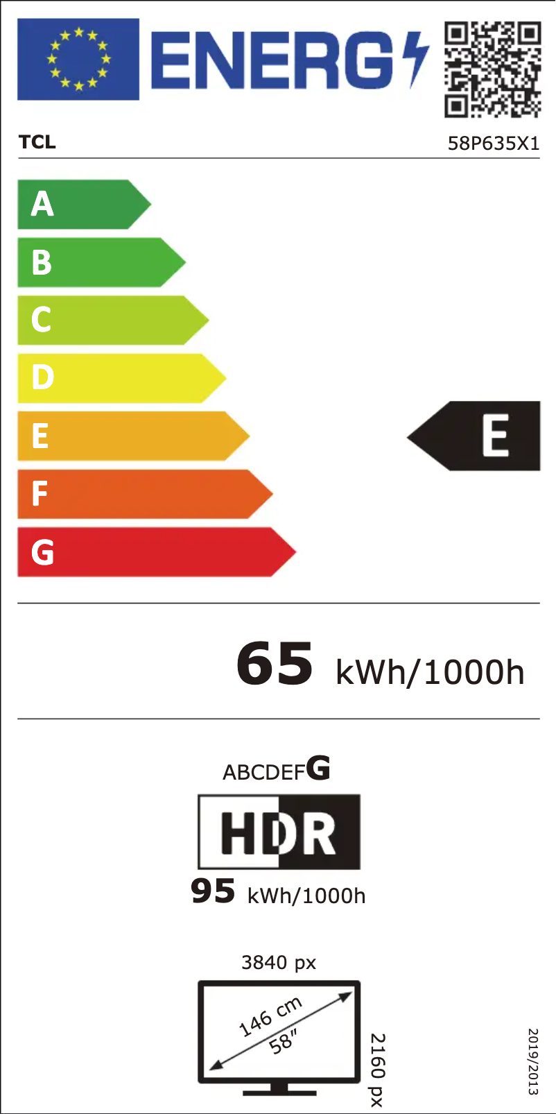 Page 1 de la notice Label énergétique TCL 58P635