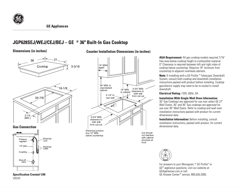 Page n°1 - Fiche technique GE JGP628WEJWW