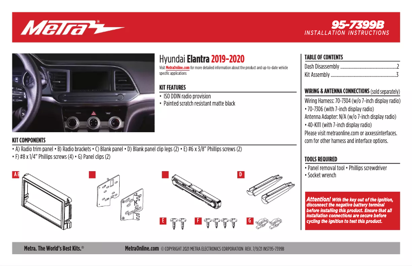 Page 1 de la notice Manuel utilisateur Metra 95-7399