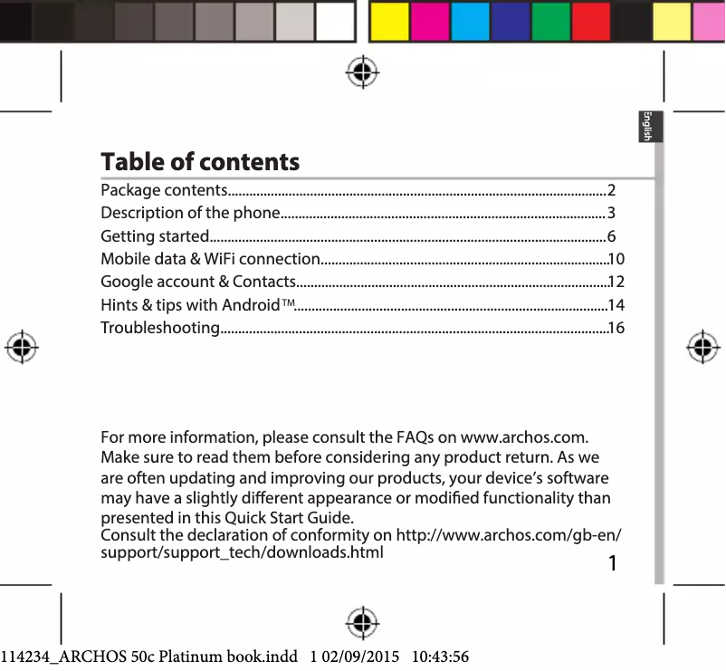 Page 1 de la notice Manuel utilisateur Archos 50c Platinum