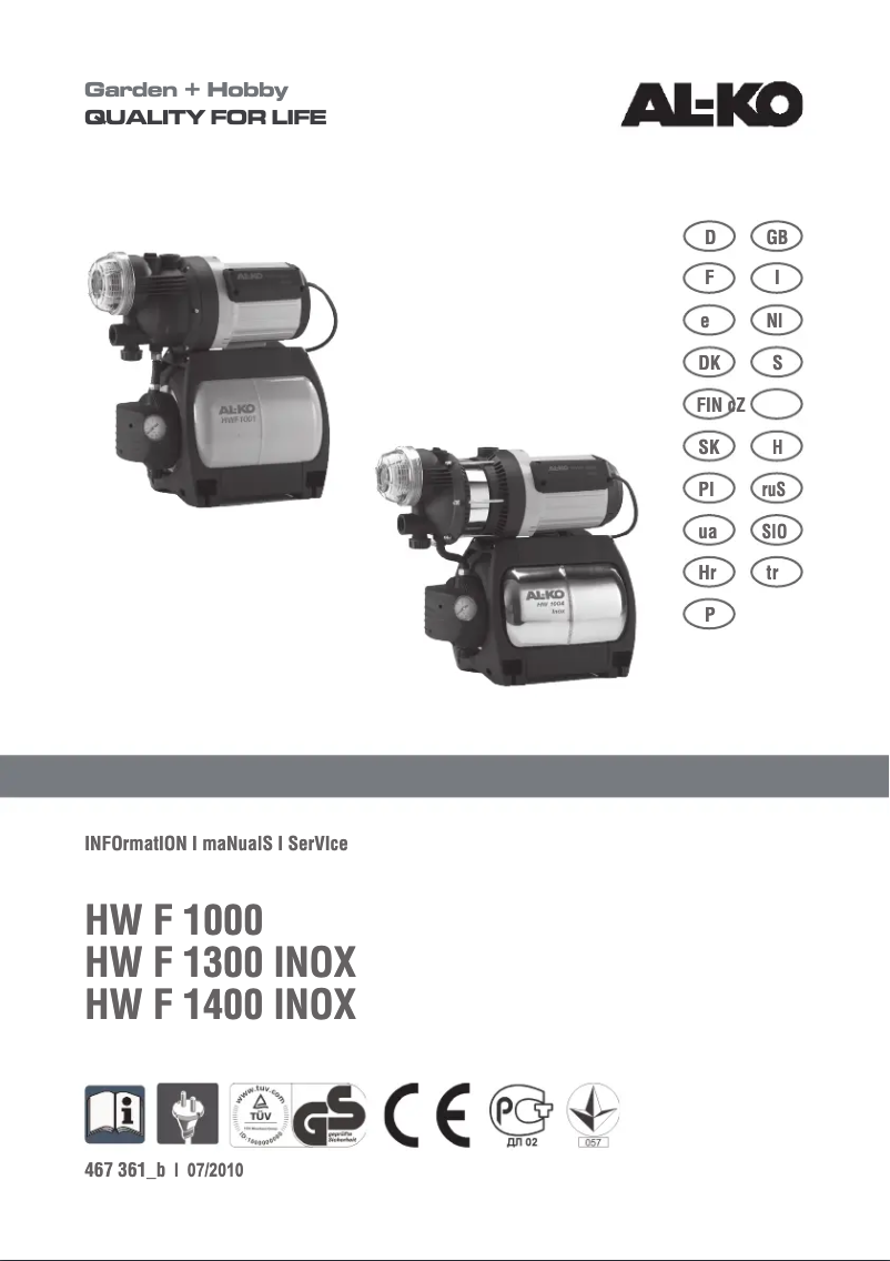 Page 1 de la notice Manuel utilisateur AL-KO HWF 1300