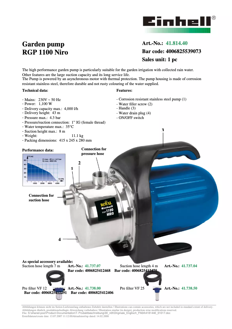 Image de la première page du manuel de l'appareil RGP 1100 Niro