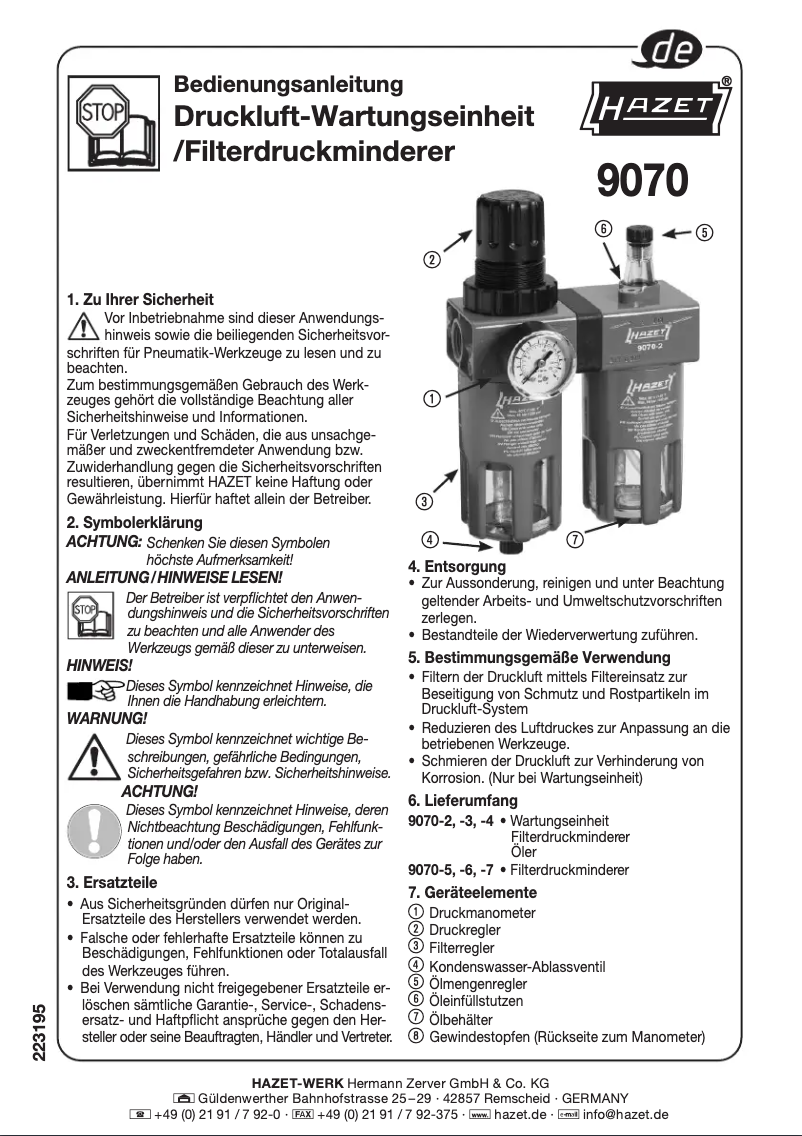 Page n°1 - Manuel utilisateur Hazet 9070-4