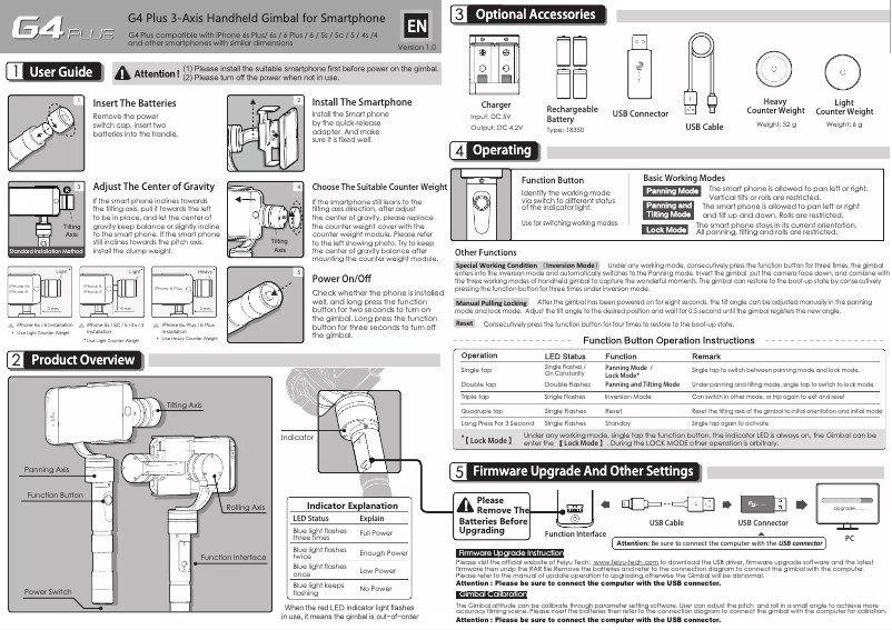 Page 1 de la notice Manuel utilisateur FeiyuTech G4 Plus