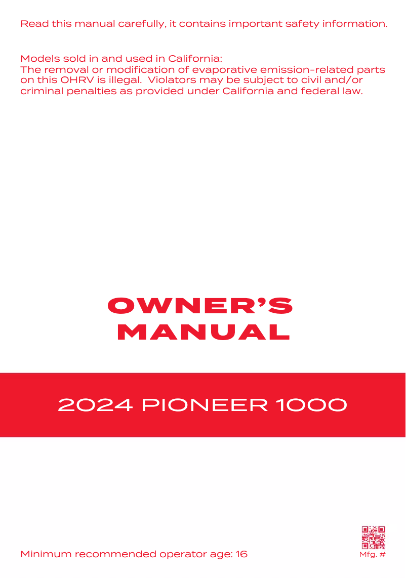 Página 1 del manual Manual de usuario Honda Pioneer 1000 (2024)