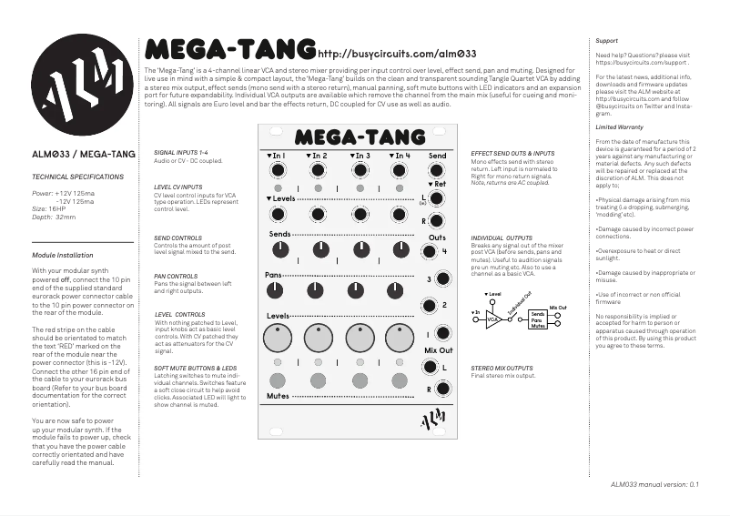 Page n°1 - Manuel utilisateur ALM Mega-Tang ALM-033