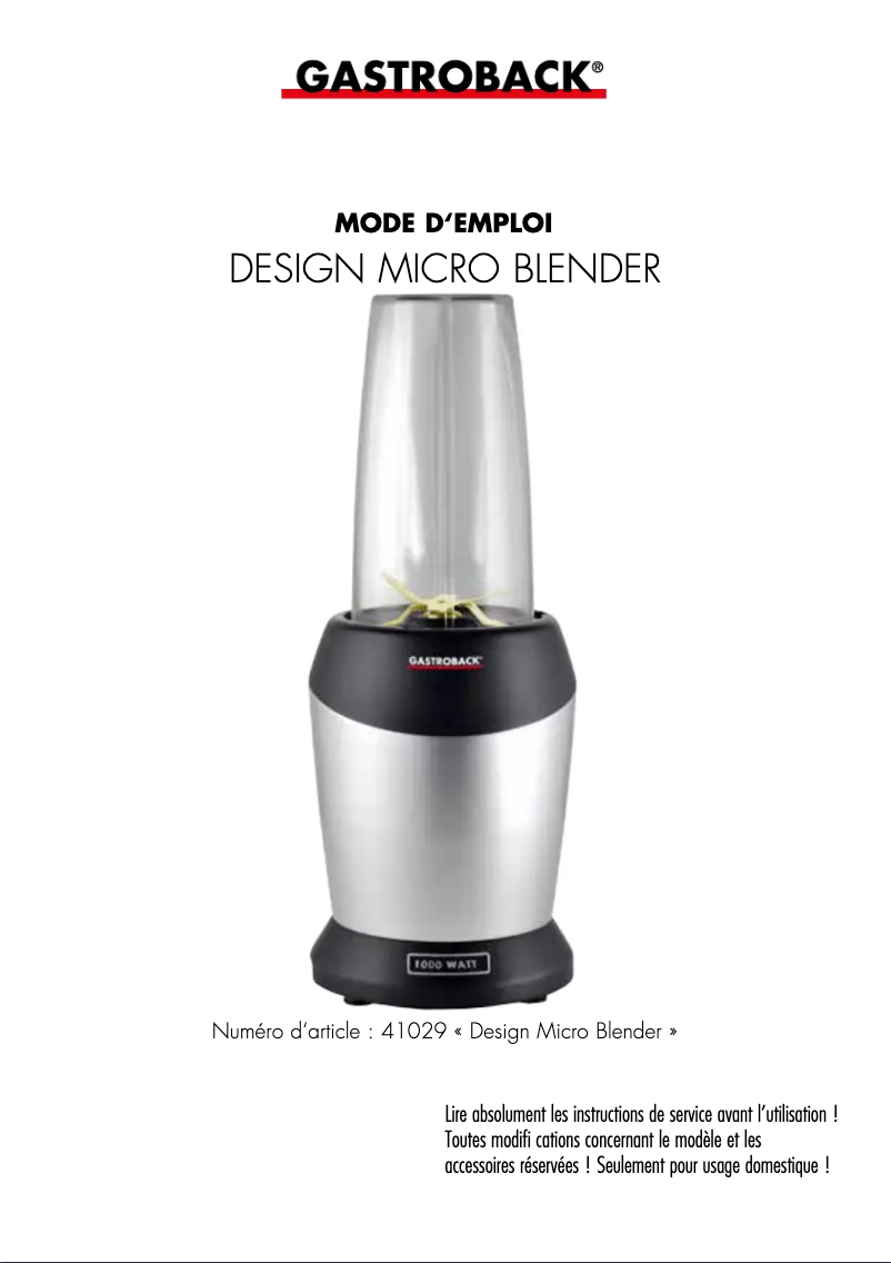 Página 1 del manual Manual de usuario Gastroback 41029
