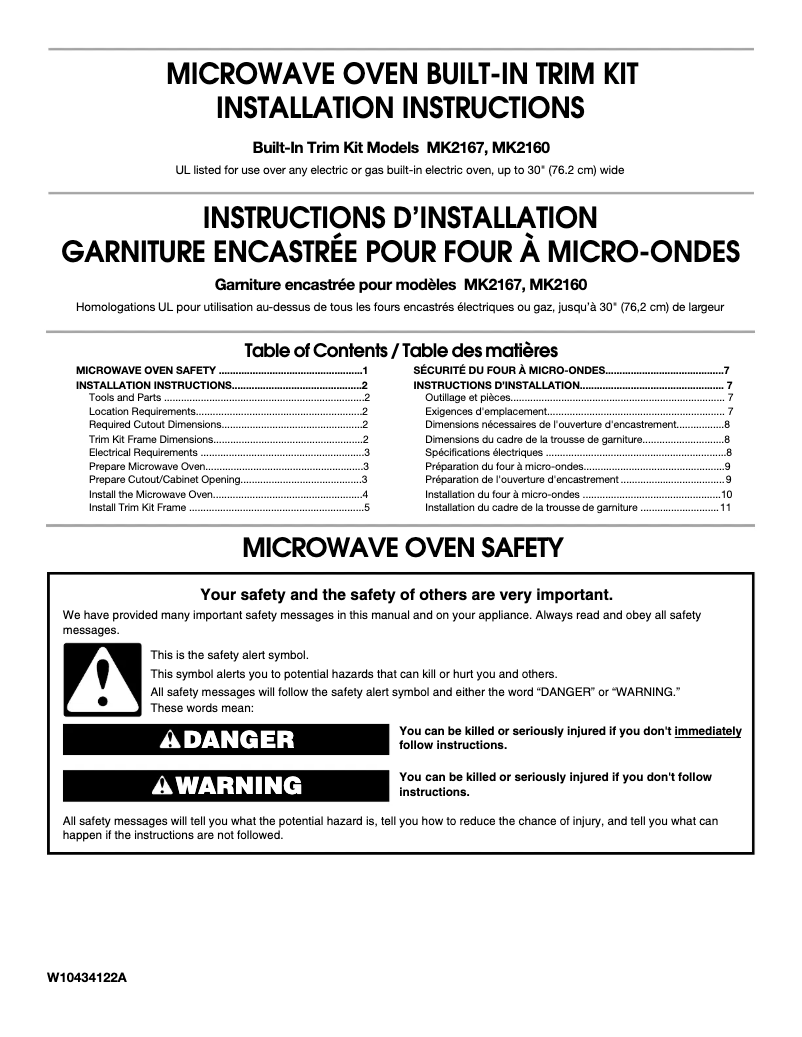 Page 1 de la notice Manuel utilisateur Whirlpool MK2167