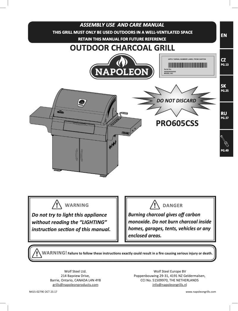 Page 1 de la notice Manuel utilisateur Napoleon PRO605C