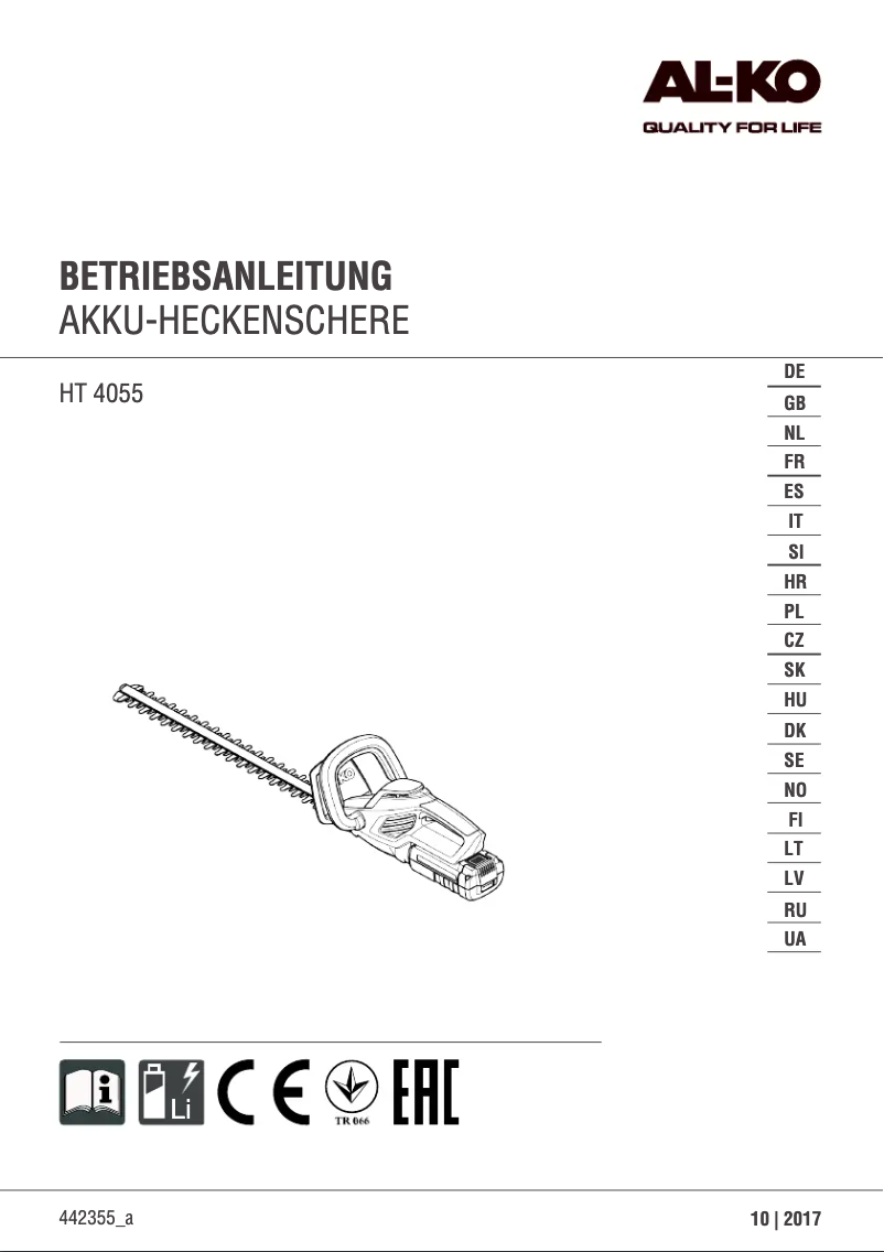 Page n°1 - Manuel utilisateur AL-KO HT 4055