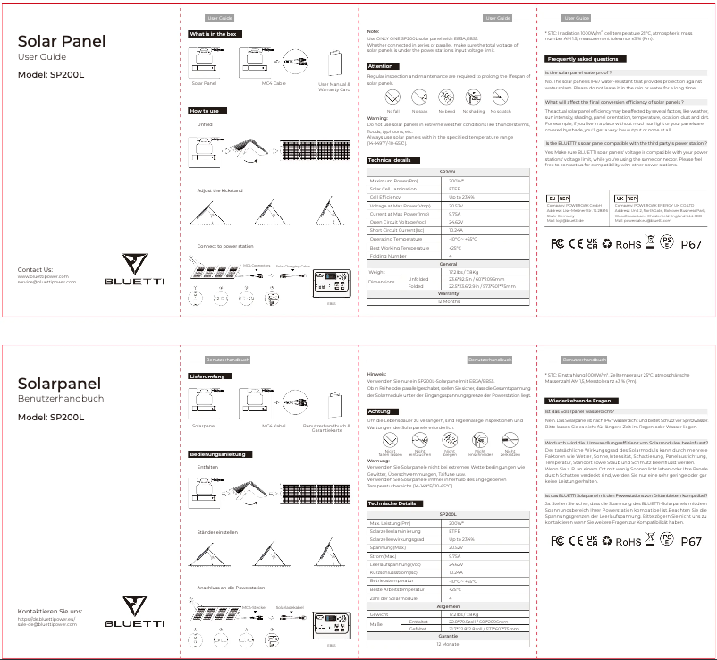 Page n°1 - Manuel utilisateur Bluetti SP200L