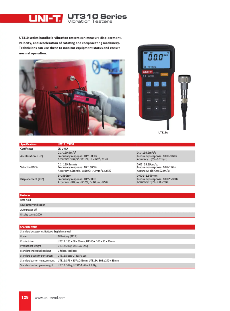 Page 1 de la notice Manuel utilisateur Uni-T UT315A