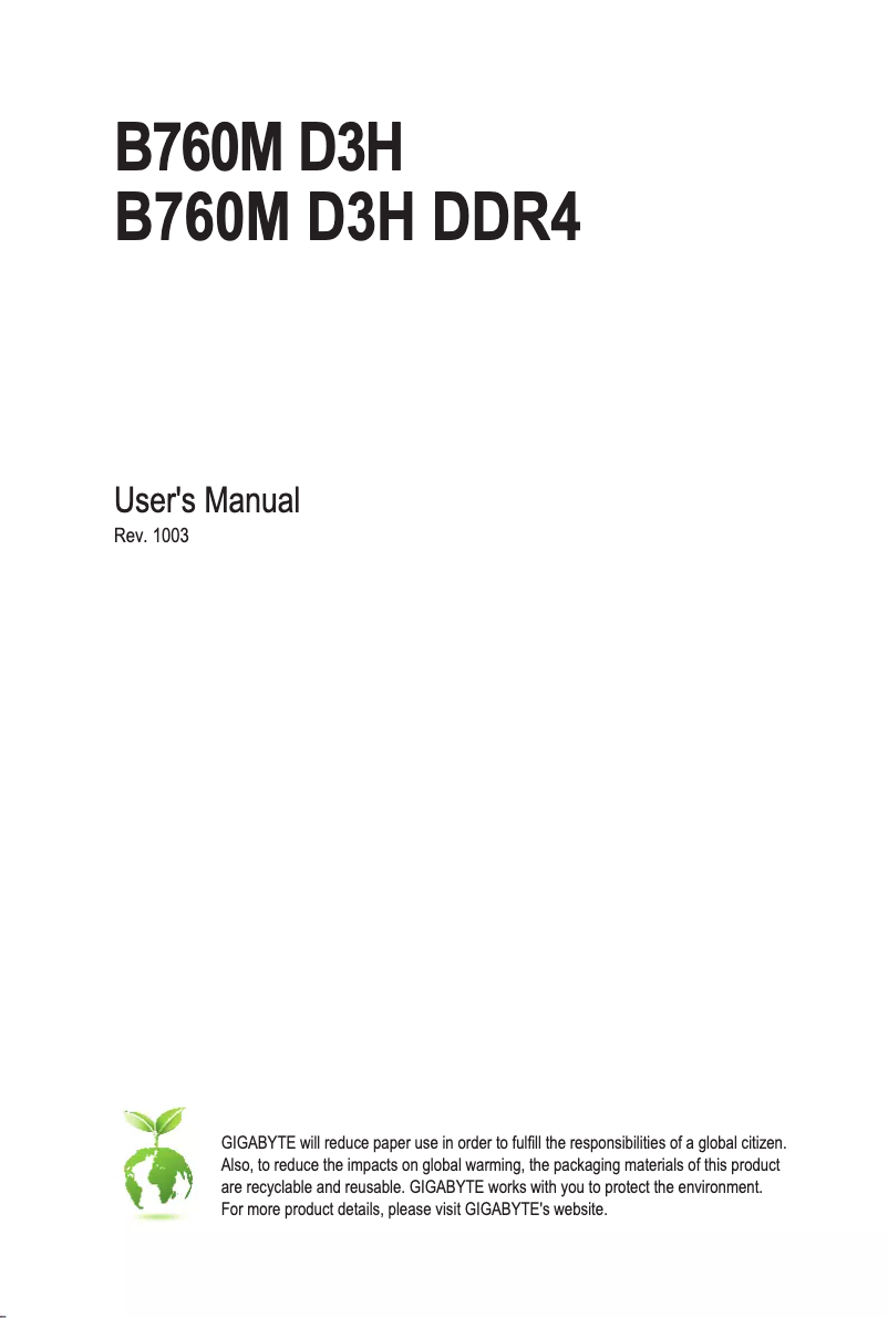 Image de la première page du manuel de l'appareil B760M D3H