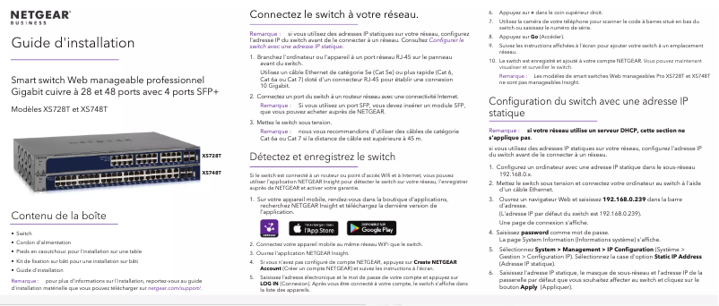 Page n°1 - Guide d'installation Netgear XS728T