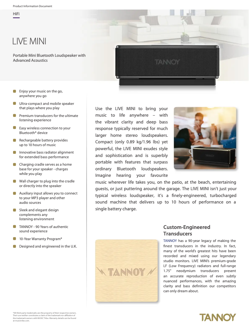 Page 1 de la notice Fiche technique Tannoy Live Mini
