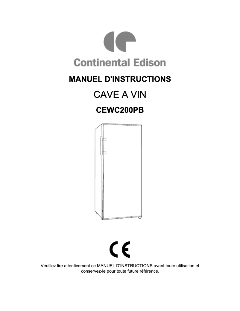 Page n°1 - Manuel utilisateur Continental Edison CEWC200PP