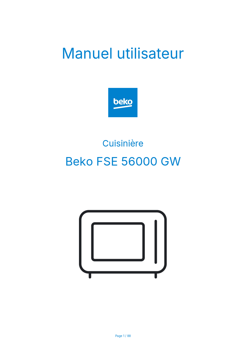 Page n°1 - Manuel utilisateur Beko FSE 56000 GW