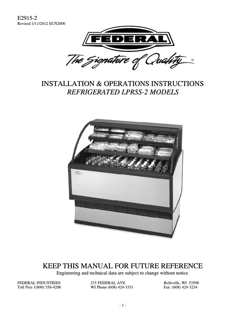 Page 1 de la notice Manuel utilisateur Federal LPRSS6