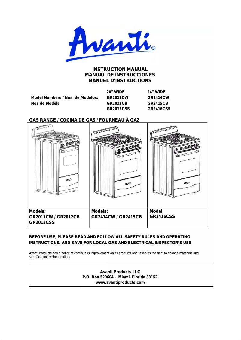 Página 1 del manual Manual de usuario Avanti GR2415CB