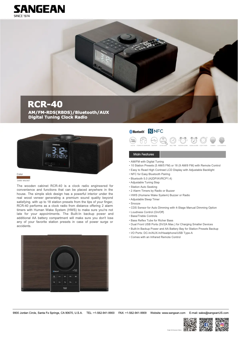 Página 1 del manual Ficha técnica Sangean RCR-40