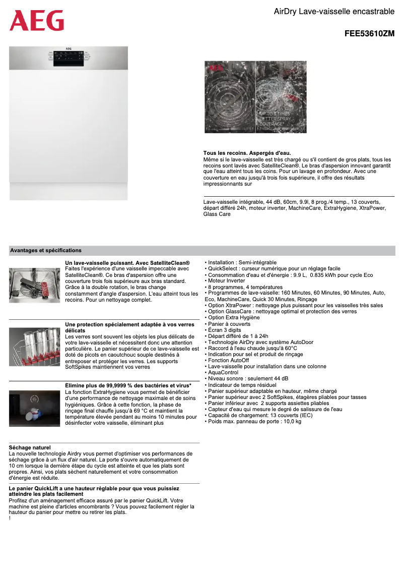 Page 1 de la notice Fiche technique AEG FEE53610ZM